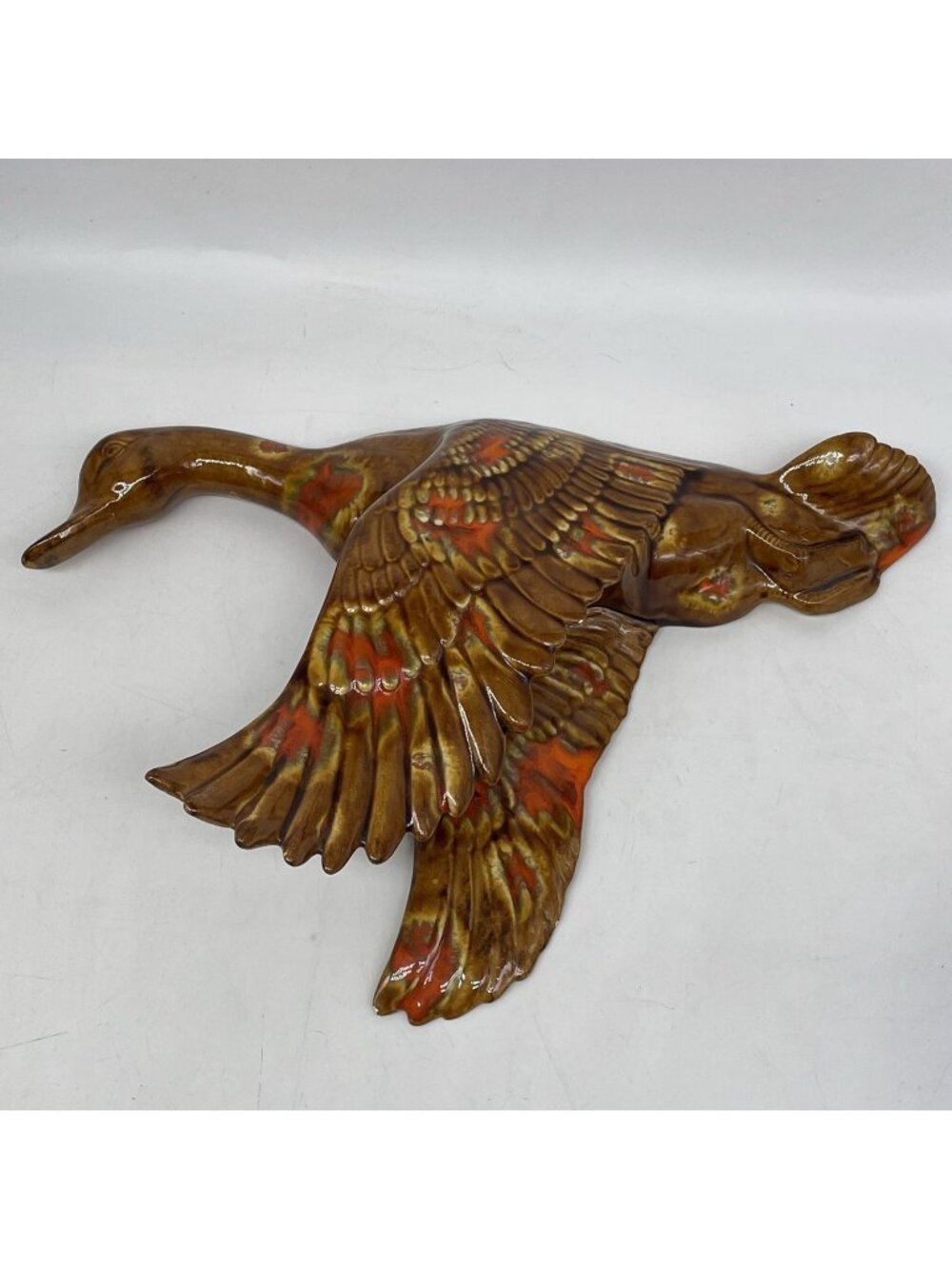 Vintage Bird In Motion Artisan Signed Ceramic Hand Painted Molded Wall Hanger